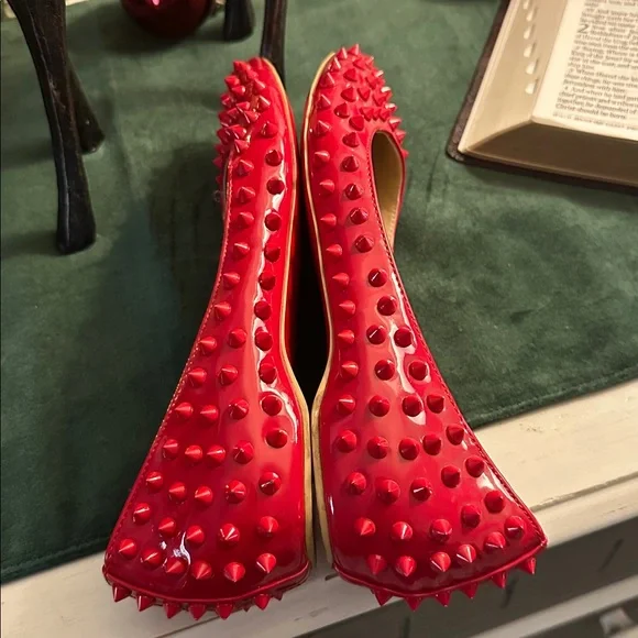 Christian Louboutin Candy Apple Red Spike Flats 38 - Picture 5 of 9